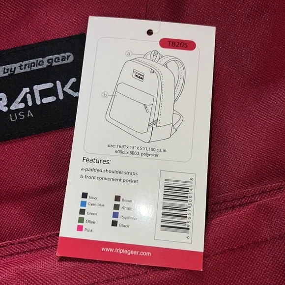 BRAND NEW!!! Track USA 17" Classic Red/Burgundy Student School Backpack - TB205 - Picture 3 of 7